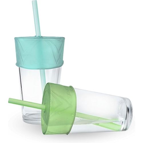 GoSili Universal Drink Covers 2pk - Cup Covers for Drinks for Safety, Drink Protection Covers with Reusable Silicone Straw, Silicone Lid for Cups, Fresh/Mint
