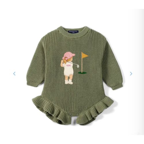 Custom Name Baby Girl Golf Embroidered Romper
