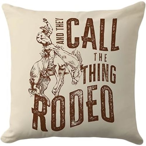Western Rodeo Throw Pillow Cover 18x18 Inch - Vintage Cowboy Design with 'Call The Thing Rodeo' Quote - Decorative Cushion Cover for Living Room, Bedroom, or Couch, Rustic Western Home Decor