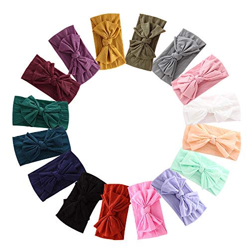 Prohouse 16PCS Baby Nylon Headbands Hairbands Hair Bow Elastics for Baby Girls Newborn Infant Toddlers Kids