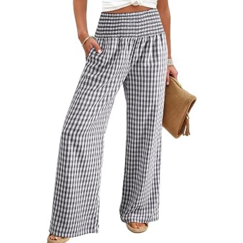 Dokotoo Women's Fall Gingham Wide Leg Casual Pants 2026