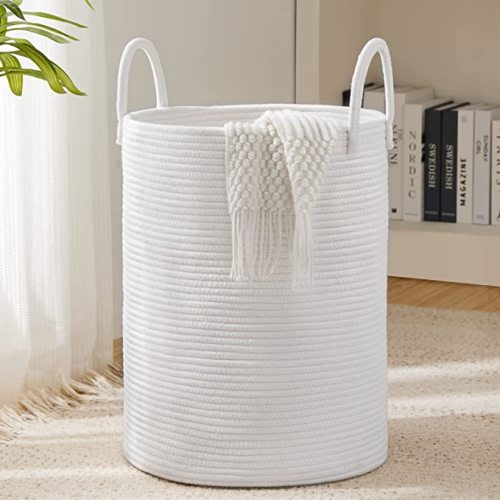Woven Rope Laundry Hamper Basket by YOUDENOVA, 72L Tall Luandry Basket, Baby Nursery Hamper for Blanket Storage in Bedroom-Large-Jute