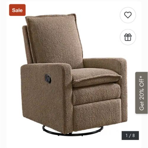 Oxford Baby Uptown Upholstered Glider Recliner, GreenGuard Gold Certified, 360° Swivel for Nursery & Living Room