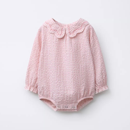 EMBROIDERED GINGHAM TEXTURED BODYSUIT - Pink | ZARA United States
