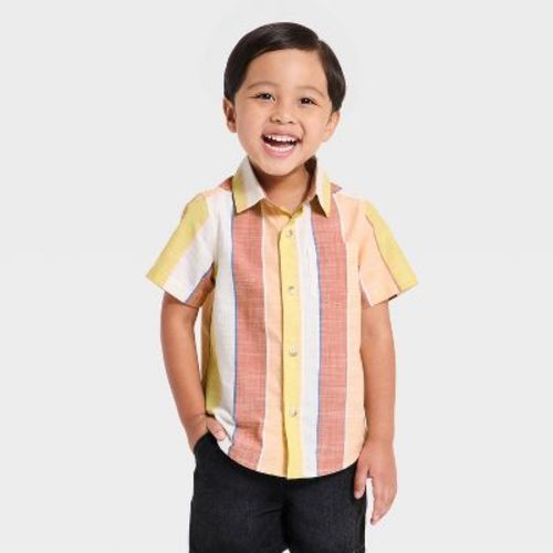 Toddler Boys' Stripe Short Sleeve Button-Down Shirt - Cat & Jack™ Orange 3T