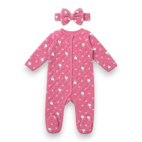 Hello Kitty Baby Girls' 2-Piece Footed Coverall With Bow Headband, Rose, Newborn