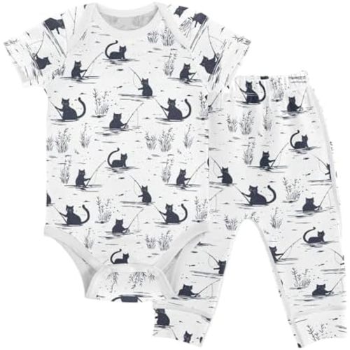 vvfelixl Baby Pants Sets Black Dachshund Long Haired Short Sleeve Baby Clothes for Boys Girls 0-24M