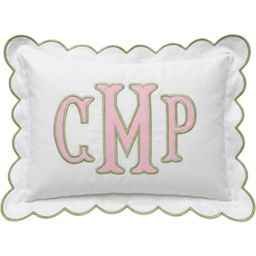Personalized Embroidered Pillowcase - Custom Monogrammed Pillow Cover with Scalloped/Ruffle Trim, Nursery Decor - New Mom, Toddler, Baby Gift Ideas