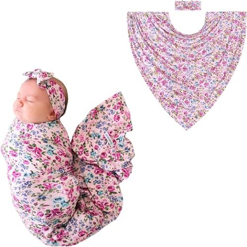 Posh Peanut Baby Swaddle Blanket and Matching Headwrap Set for Girls