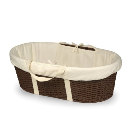 BADGER BASKET Wicker-Look Woven Baby Moses Basket with Bedding - Espresso/Ecru
