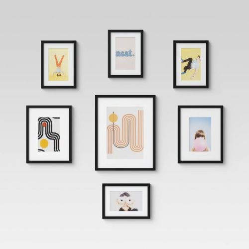 Set of 7 Gallery Frame Set Black - Room Essentials™: Modern Style, MDF, Easel & Sawtooth Back, for Wall/Tabletop