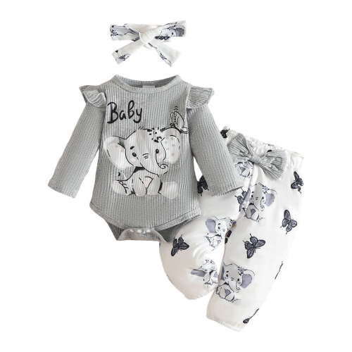 mgoYE 9 Month Baby Girl Clothes Romper Fall Winter Outfits Gifts for Girls Cute Bell Bottoms Pant Sets|Grey 6-9 Months