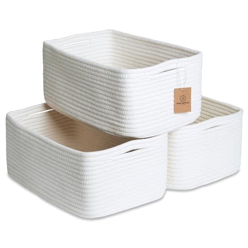 NaturalCozy 13.5”x8.5”x5.5” Storage Baskets for Shelves 3 Pack | Cotton Rope Woven Small Baskets for Organizing | Small Storage Bins for Nursery, Bathroom, Closet, Cube Shelf, Decorative, Gift