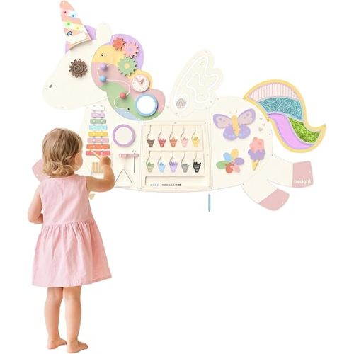 Asweets Unicorn Activity Wall Busy Board Panels, Montessori Sensory Toys, Toddler Learning Activity Center, Perfect for Toddler Playroom & Children's Daycare, White