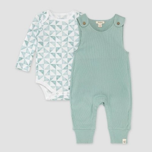 Burt's Bees Baby® Ribbed Jumpsuit & Tri-Check Bodysuit Set - Aqua Blue 12M