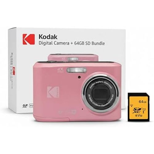 Kodak PIXPRO FZ45 Friendly Zoom 16MP 1080p Full HD Digital Camera (Pastel Pink) Bundle with Memory Card (2 Items)