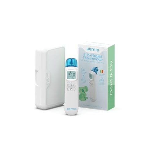 Perma 4-in-1 Baby Thermometer – Forehead, Ear, Touchless & Object Mode, 1-Second Reading, Fever Indicator, AgeSense, Memory Recall, for Newborns, Kids & Family