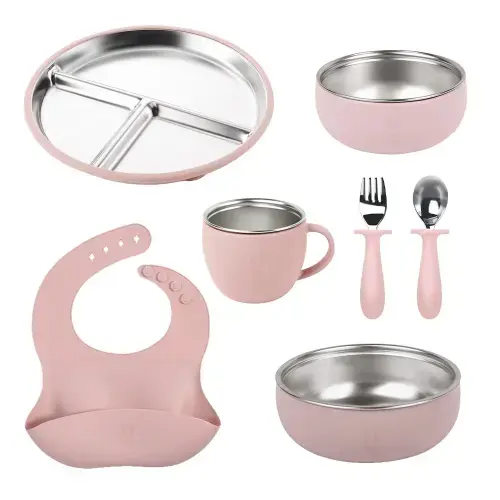 Premium 7-Piece Silicone & Stainless Steel Kids Dinnerware Set | Feedi – Green Walnut Inc.