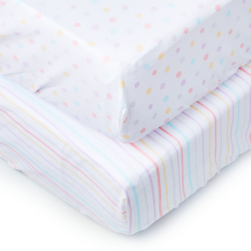 Parent's Choice 2-Piece Cotton Fitted Crib Sheets for Baby Boys and Girls, Dots & Stripes