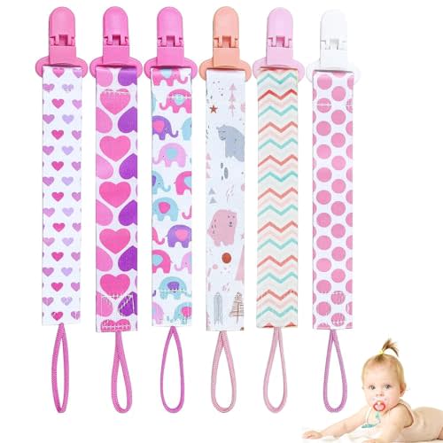 6 Pcs Baby Dummy Strap Clip, Pacifier Clip, Pacifier Holder Soother Chains Clips Fit All, Soothers, Teething Toys, Baby Essentials for Boys and Girls