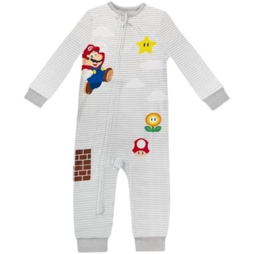 Super Mario Baby Pajamas Onesie - Zip-Up Sleeper Soft Sleep and Play Outfit - Cotton Sleepwear Newborn Baby Boy's Pajamas