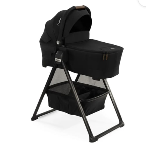 Nuna SWIV™ & TRIV™ Series Bassinet + Stand  - Caviar/Cognac