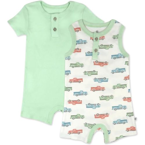 HonestBaby Short Sleeve and Tank Romper 100% Organic Cotton for Infant Baby and Toddler Boys