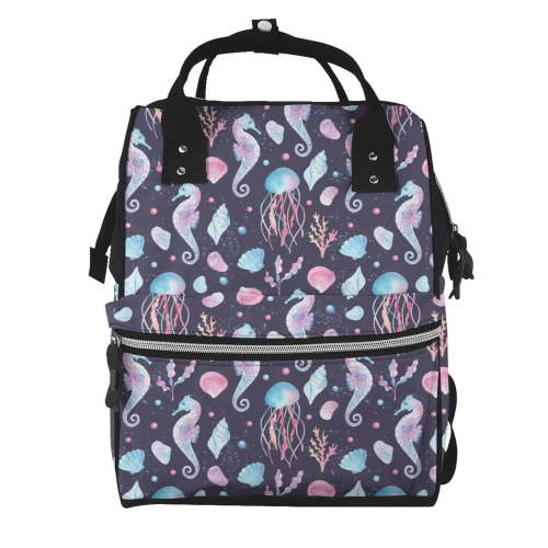 Fuzoiu Watercolor Marine Animals Print Diaper Bag Backpack,Baby Essentials Travel Tote,Multi function Waterproof Diaper Bag, Travel Essentials Baby Bag - Unisex