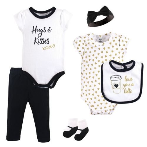Hudson Baby Infant Girl Cotton Layette Outfit, Latte, 6-9 Months