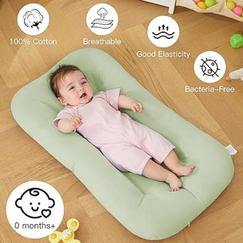 Baby Lounger for Newborn, Bionic Design Baby Lounger, Soft Organic Cotton Breathable Lounger for Infants 0-24 Months (Green)