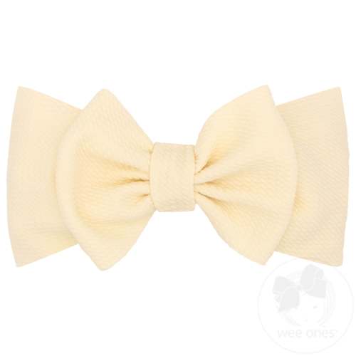 Soft Solid Rippled-Textured Large Baby Girls Bowtie on Matching Wide Band - LT PINK | Wee Ones Hair Bows & Accessories