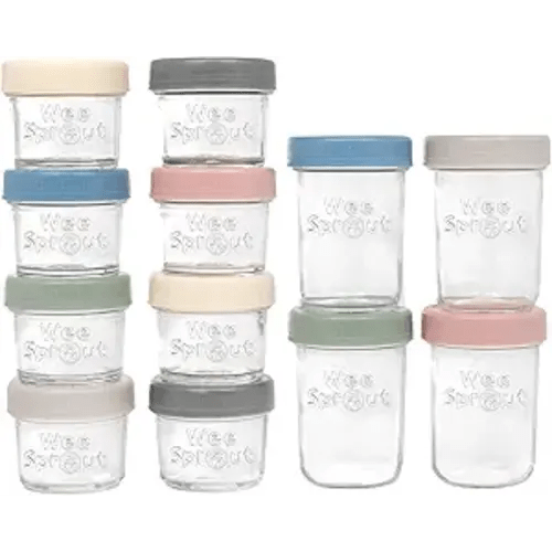 WeeSprout Glass Baby Food Storage Jars w/ Lids (4/8 oz, 12 Pack Set) Snack, Reusable Small Containers, Breast Milk, Fridge, Freezer, Microwave & Dishwasher Safe, Essential Must Have for Infants