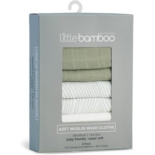 Little Bamboo Muslin Baby Face Washer Cloths 6 Pack - Bayleaf