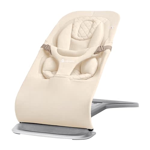 Ergobaby Evolve 3-in-1 Bouncer Seat for Babies and Toddlers 5.5-25lbs - Multi Position Baby Rocker Seat with Adjustable Heights, Secure Harness, Newborn Insert - Knit Cream