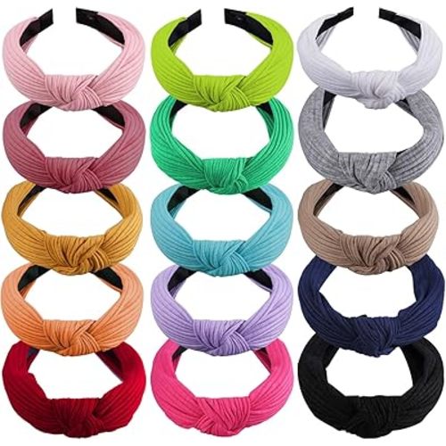 SIQUK 15 Pieces Top Knot Headband Turban Headbands with Cross Knot Wide Cloth Knotted Headbands for Womem and Girls