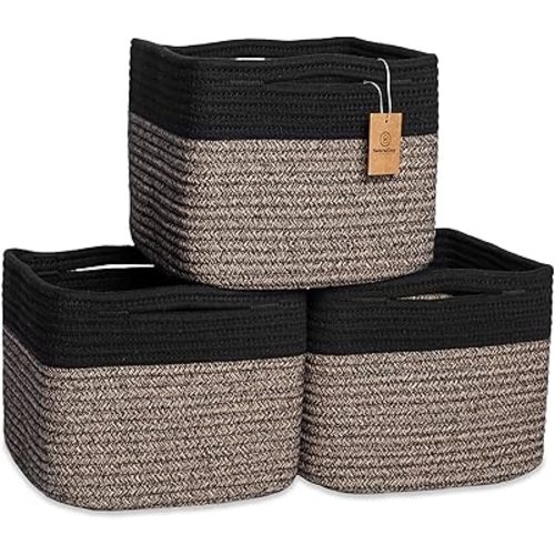 NaturalCozy Storage Cubes 9”x9”x7”Cotton Rope Woven Baskets for Organizing 3-Pack | 9 Inch Cube Storage Bin | Small Basket for Shelf Nursery, Pantry, Decorative Plant, Bathroom Closet, Toy Gift