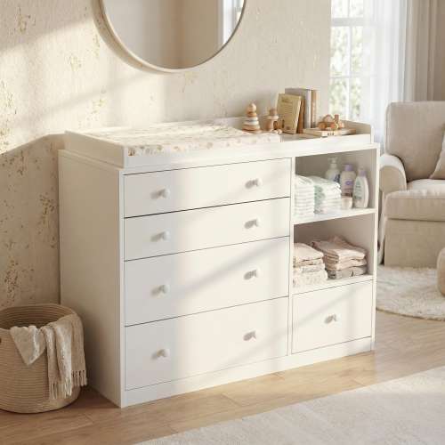 47" Wide 5-Drawer Dresser and Changing Table for Nursery, Modern Kids' Bedroom Chest of Drawers - 47.2"W
