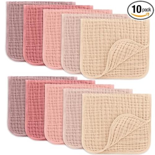 Comfy Cubs Muslin Burp Cloths 20" x 10", Pack of 10 - Large, 6-Layer, Ultra Absorbent 100% Cotton for Baby Drool and Messes - Soft, Safe & Gentle Baby Burp Cloths for Boys & Girls - Multi Girl