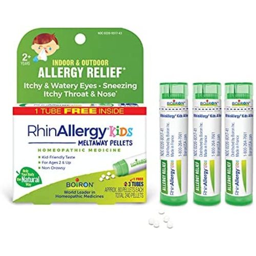 Boiron RhinAllergy Kids Pellets for Relief from Allergy Symptoms of Sneezing, Runny Nose, and Itchy Eyes or Throat - 3 Count (240 Pellets)