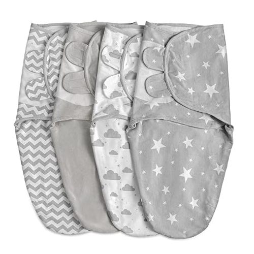 Organic Baby Swaddle Sleep Sacks, 4-Pack Swaddles for Newborns Baby Essentials, Infant 0-3 Months, 100% Cotton Soft & Snug Adjustable Wrap Nursery Swaddling Blankets Improves Sleep