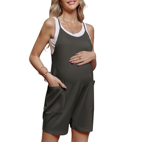 Women's Maternity Overalls Shorts Pregnancy Casual Sleeveless Jumpsuits Romper with Pocket