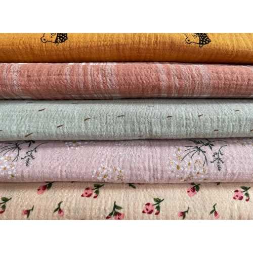 Natural Muslin Fabric 100% Soft Cotton Fabric Baby Clothes Blanket Swaddling Fabric Bear Fabric Flower Double Gauze 54" Wide