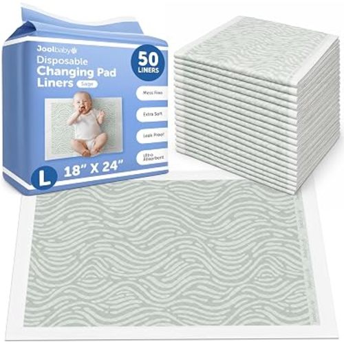 Jool Baby Disposable Changing Pad Liners for Baby (50 Count) Ultra-Absorbent Pee Pads to Protect Surfaces At Home or On the Go – Leakproof & Super Soft - Sage