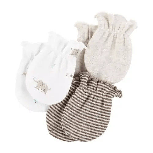 3-Pack Mittens - Brown - 0-3M