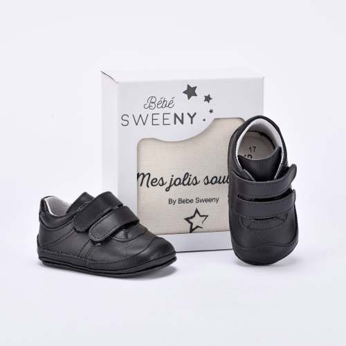 Bebe Sweeny Boys Black Leather Pre-walker Trainers Double Velcro