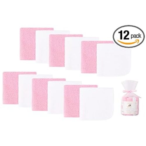12 Pack Small Baby Washcloths 100% Cotton Thin Soft 7.8" x 7.8" Terry Cloth for Baby Face Bath Burp Travel Lightweight Multi-Purpose Newborn Must Haves