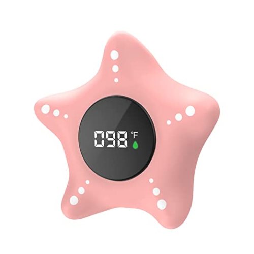 Baby Bath Thermometer Safety, Auto On & Off Bathtub Thermometer Floating Toy, Digital Bathing Water Temperature Warning Thermometer, Pink Sea Star Shape - Black
