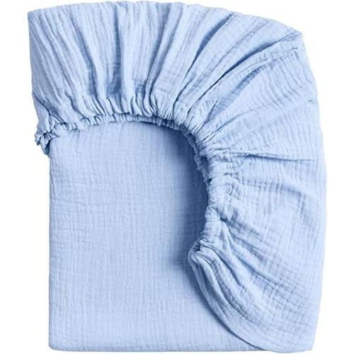 Meracorallo Muslin Mini Crib Sheet, Pack n Play Fitted Sheet, Soft and Breathable Pack and Play Playard Mattress Sheet for Baby Boys and Girls, Sky Blue