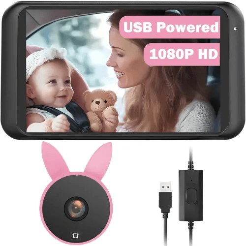 Babyvue BV2 USB Baby Car Camera: 4.5" 1080P Car Seat Camera with IR Night Vision & Shockproof Clip, Real-Time Infant Monitoring, Baby Must Have Gift for New Moms & Newborn Essentials