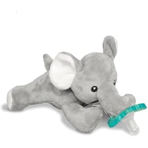 RaZbaby JollyPop Pacifier, Holder w/Detachable Baby Pacifier, Stuffed Animal RaZbuddy, All Ages 0M+, Machine Washable, Textured & Easy to Hold – Elephant